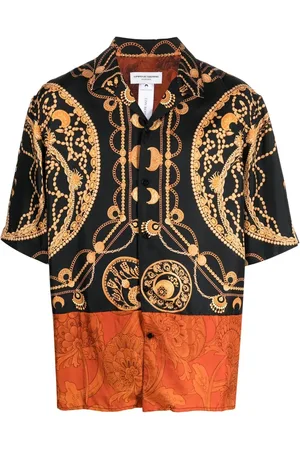 Marine Serre Camisa de seda Regenerated con estampado de joyas
