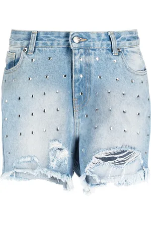 BARROW Shorts de mezclilla con detalles de cristal