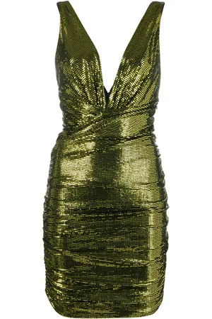 ALEXANDRE VAUTHIER Vestido metalizado con cuello en V y diseño fruncido