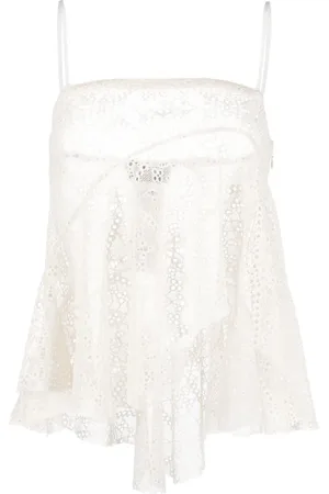 Dsquared2 Top strapless con bordado inglés y diseño drapeado