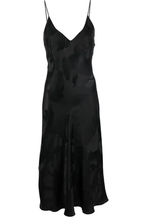 CARINE GILSON Slip dress midi de seda con motivo en jacquard