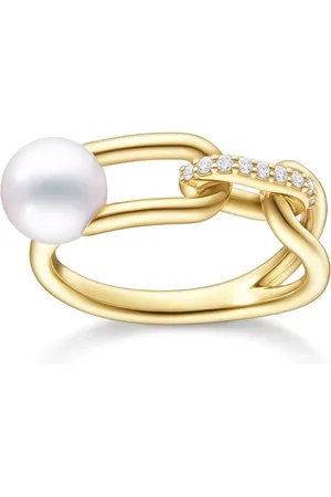 Tasaki Anillo Collection Line Fine Link en oro amarillo de 18kt con perla