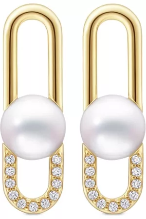 Tasaki Aretes Collection Line Fine Link en oro amarillo de 18kt con perla