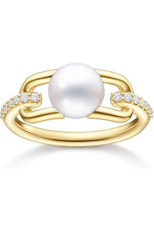 Tasaki Anillo Collection Line Fine Links en oro amarillo de 18kt con perla