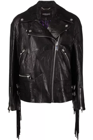 VERSACE Mujer De piel - Crinkled leather biker jacket