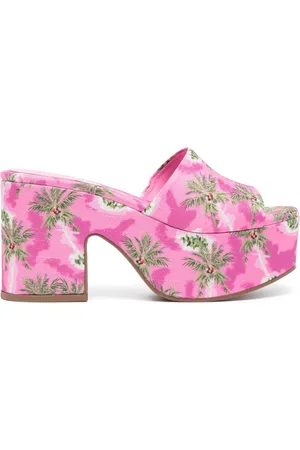 Larroude Mules con palmeras estampada y tacón de 90mm