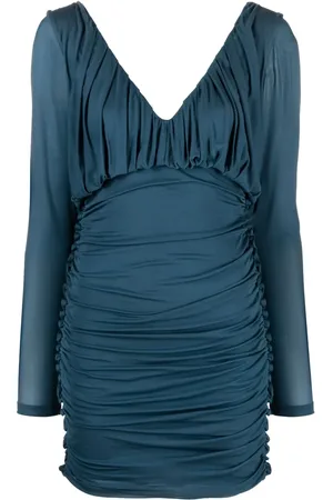Saint Laurent Vestido corto drapeado con cuello en V