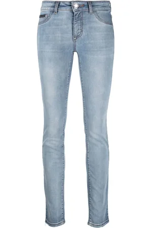 Philipp Plein Leggins de mezclilla stretch con parche del logo