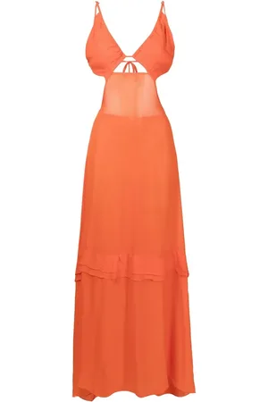 AMIR SLAMA Vestido largo con diseño semitransparente y aberturas