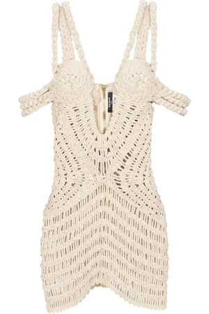 Balmain Vestido tejido de macramé con hombros descubiertos