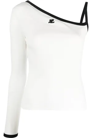 Courrèges Top con logo bordado y un hombro descubierto