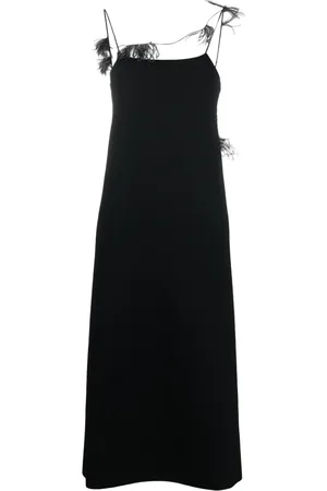 Jil Sander Slip dress con ribete de plumas