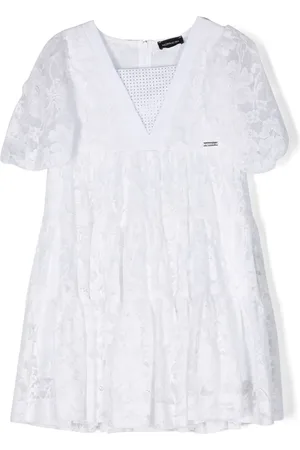 MONNALISA Vestido con encaje floral y pliegues