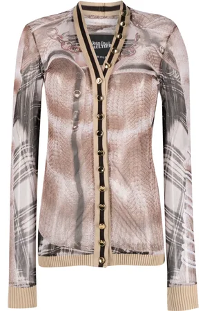 Y / PROJECT Top estilo cárdigan de malla con estampado Trompe L