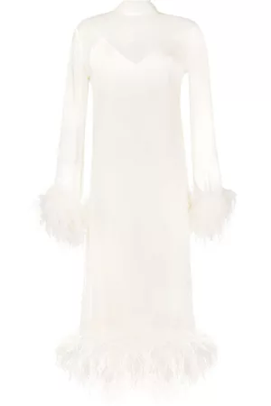 ‎Taller Marmo‎ Mujer Maxi - Feather-trim long-sleeve dress