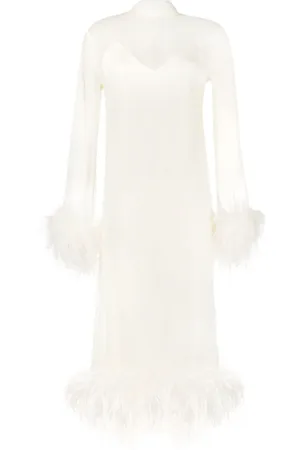 ‎Taller Marmo‎ Vestido manga larga con ribete de plumas