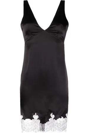 Saint Laurent Vestido midi con ribete de encaje