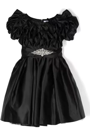 MONNALISA Vestido con detalles de cristal y volantes en el cuello