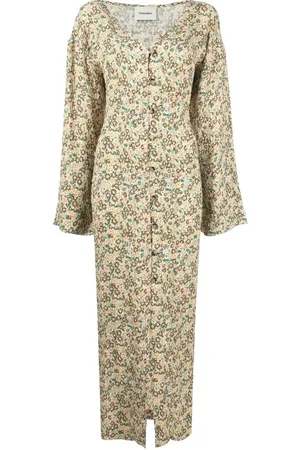 Nanushka Vestido largo con estampado floral y botones
