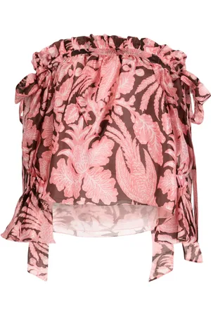 BIYAN Blusa de seda con estampado floral y volantes