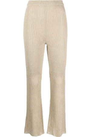 Nanushka Pantalones tejidos de canalé con tiro alto