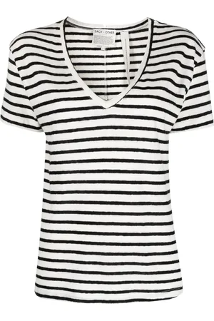 Each x Other Playera con cuello en V y estampado de rayas