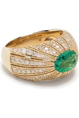 JACQUIE AICHE Anillo en oro amarillo de 14kt con diamantes y esmeraldas