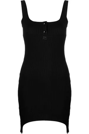 Courrèges Vestido corto de canalé con botones