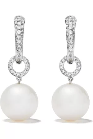 Kiki Mcdonough Mujer Aretes de perlas - Aretes Pearl Ball en oro blanco de 18kt con diamantes y perlas