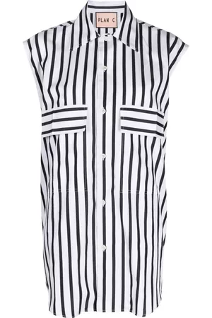 Plan C Mujer De rayas - Cap-sleeve striped cotton shirt