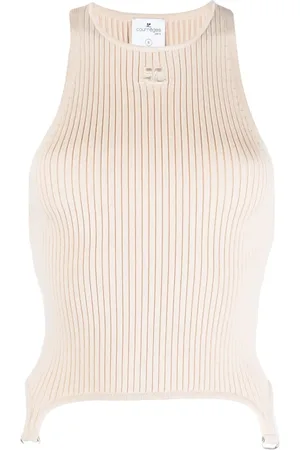 Courrèges Camiseta de canalé con logo bordado