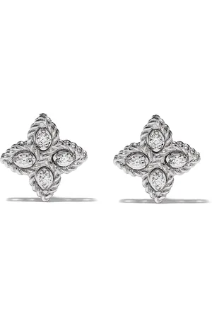 Roberto Coin Aretes Princess Flower en oro blanco de 18kt con diamantes