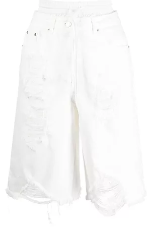 JUUN.J Shorts de mezclilla con efecto envejecido y doble capa