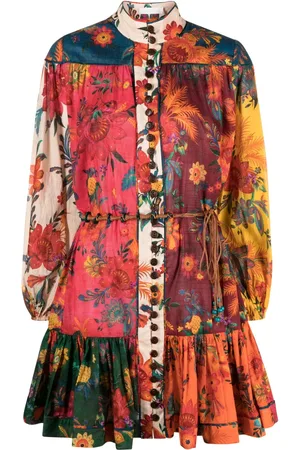 ZIMMERMANN Vestido corto con cinturón y estampado floral