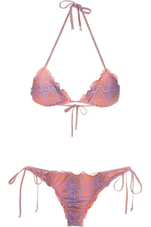 AMIR SLAMA Bikini estilo triángulo con estampado de piel de serpiente