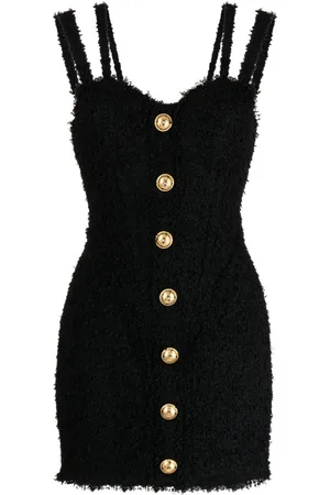 Balmain Vestido corto de tweed corto con detalle de botones