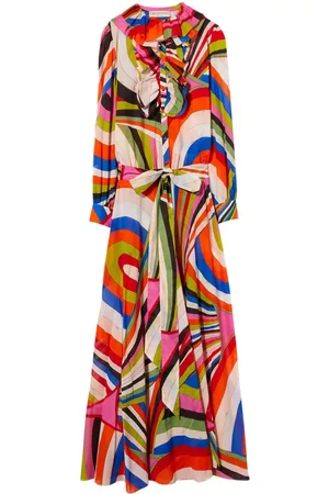 Puccini Vestido largo estampado gráfico y volantes
