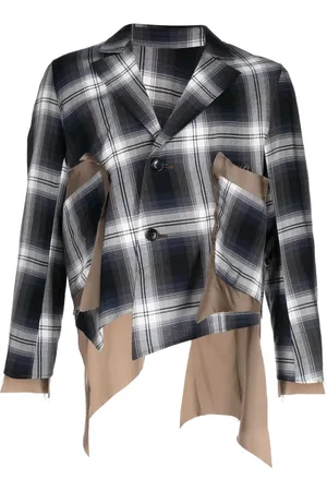 Sulvam Blazer asimétrico con estampado de cuadros