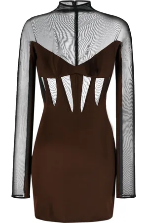 MUGLER Vestido corto estilo corset con paneles transparentes