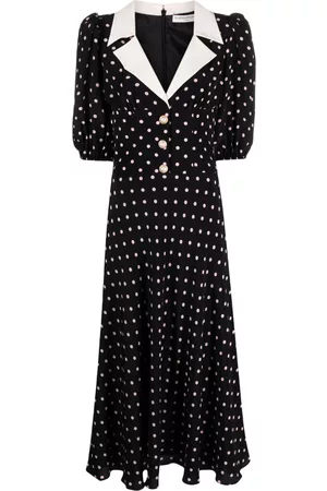 Alessandra Rich Mujer Midi - Polka-dot silk midi dress