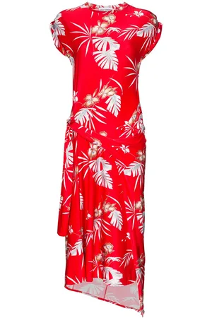 Paco rabanne Vestido midi asimétrico con estampado hawaiano