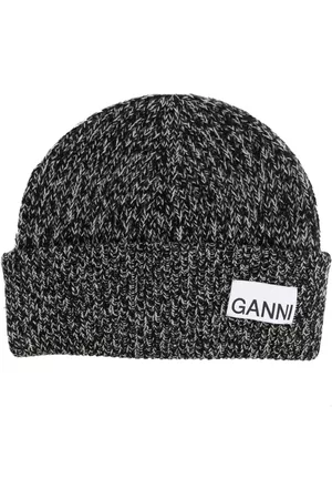 Ganni Mujer Gorros - Logo-patch ribbed-knit beanie