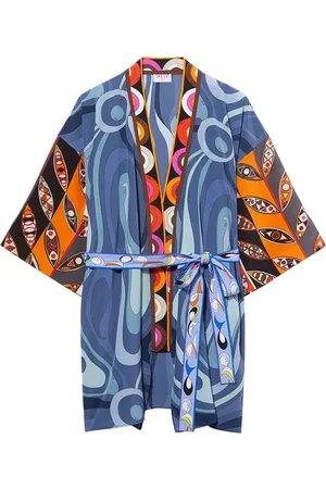 Puccini Vestido corto de seda estilo bata con estampado gráfico