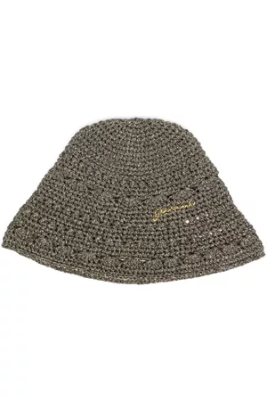 Ganni Mujer Sombreros - Logo-embroidered crochet-knit bucket hat