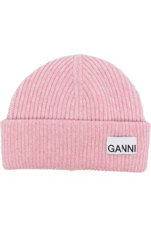 Ganni Gorro tejido en intarsia con parche del logo