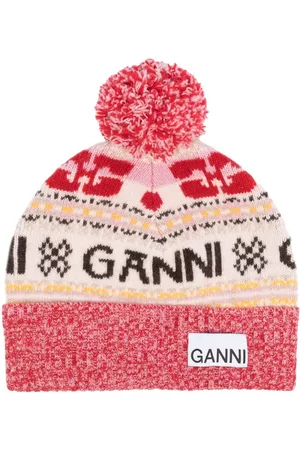 Ganni Gorro tejido en intarsia con parche del logo