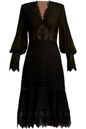 Tadashi Shoji Vestido con encaje floral y cuello en V