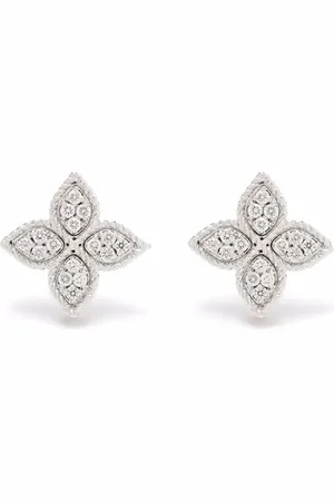 Roberto Coin Arracadas Princess Flower en oro amarillo y blanco de 18kt con diamantes