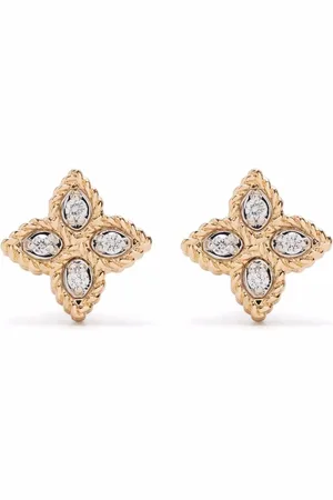 Roberto Coin Arracadas Princess Flower en oro amarillo de 18kt con diamantes