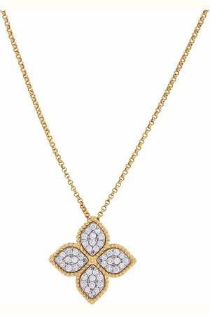 Roberto Coin Collar Princess Flower grande en oro amarillo de 18kt con dije de diamante